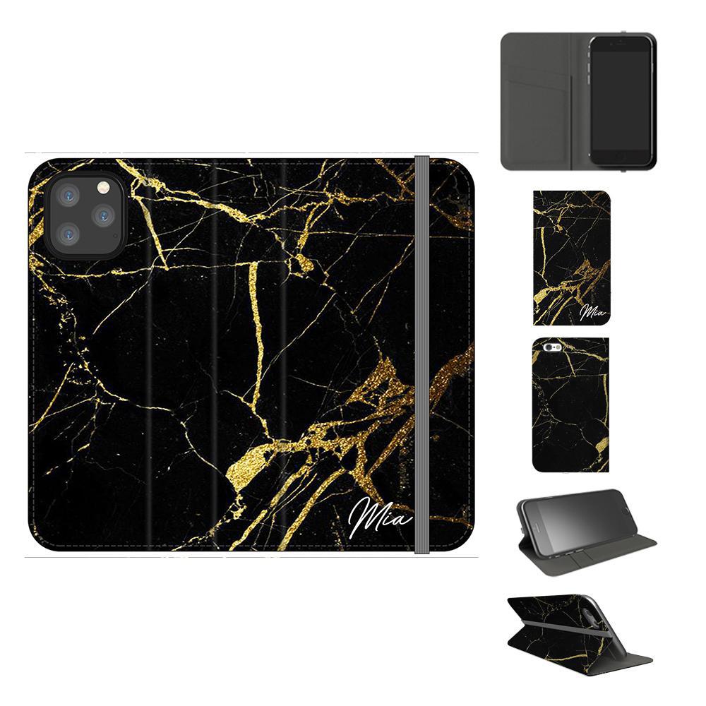Personalised Black x Gold Marble Initials iPhone 11 Pro Max Case