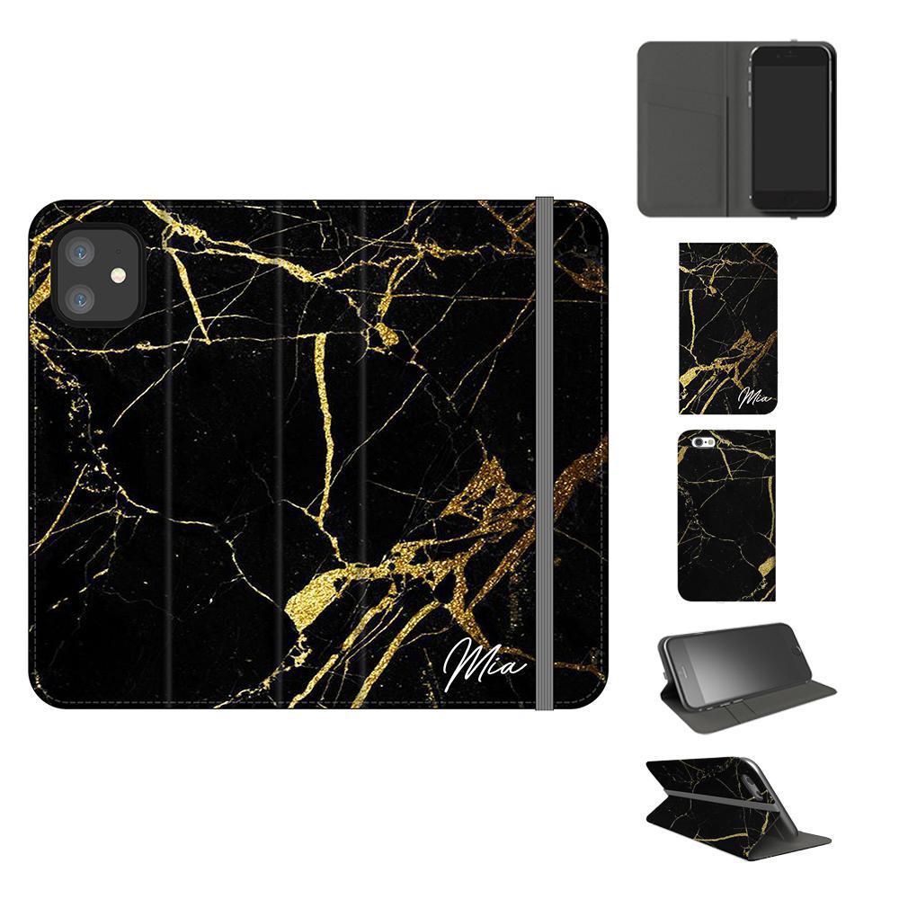 Personalised Black x Gold Marble Initials iPhone 13 Case