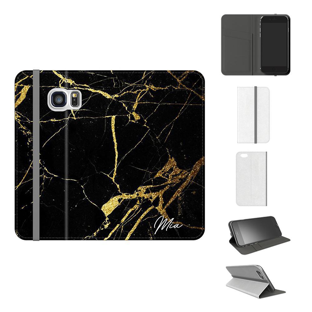 Personalised Black x Gold Marble Initials Samsung Galaxy S7 Case