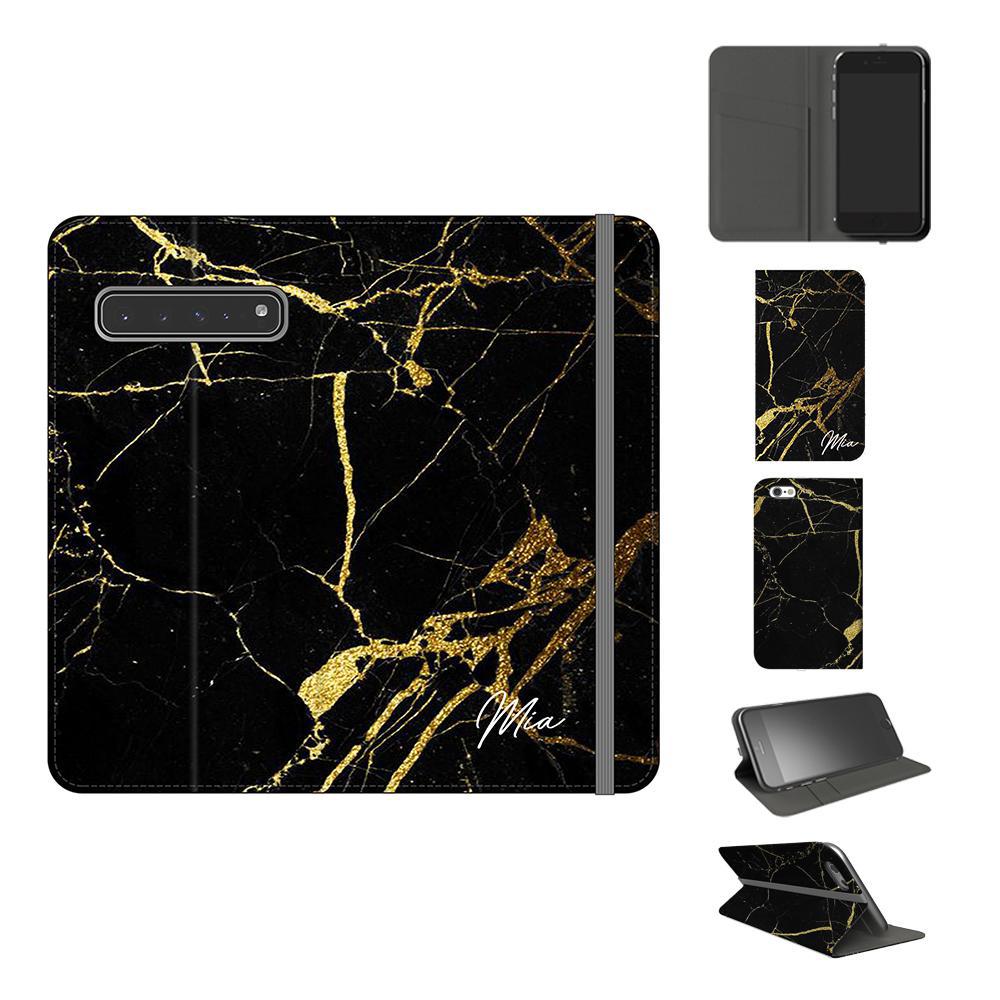 Personalised Black x Gold Marble Initials Samsung Galaxy S10 5G Case