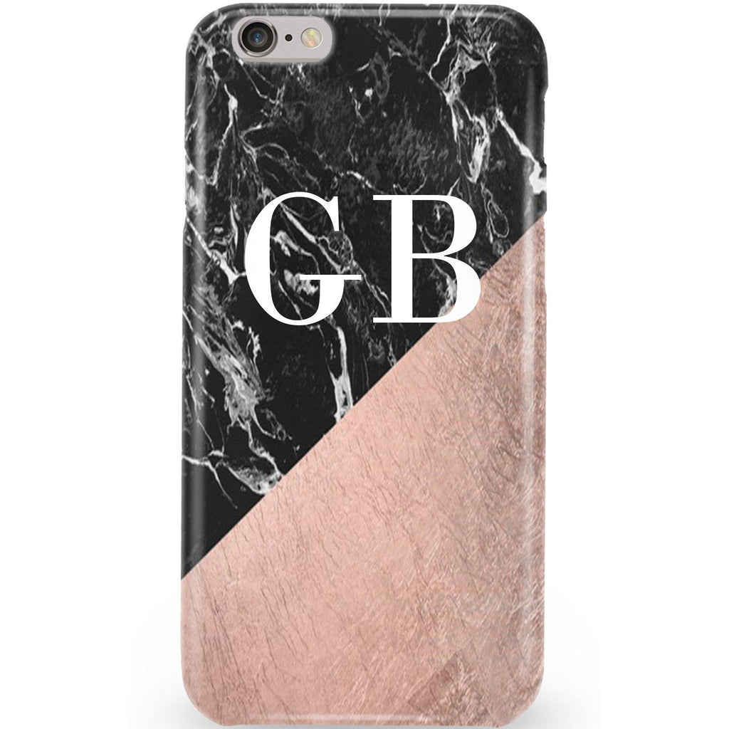 Personalised Black x Rose Gold Marble Initials iPhone 6/6s Case