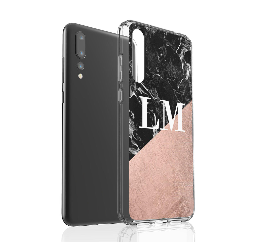 Personalised Black x Rose Gold Marble Huawei P20 Pro Case