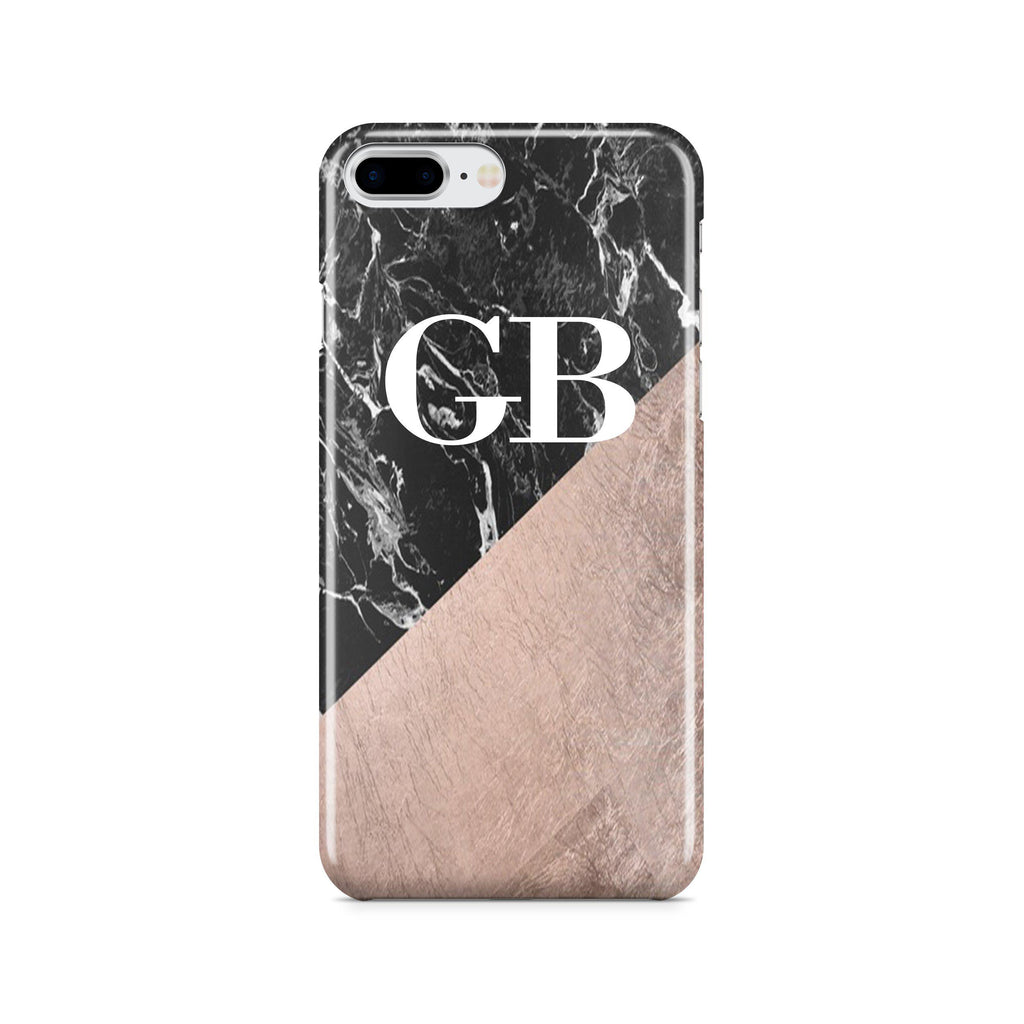 Personalised Black x Rose Gold Marble Initials iPhone 8 Plus Case