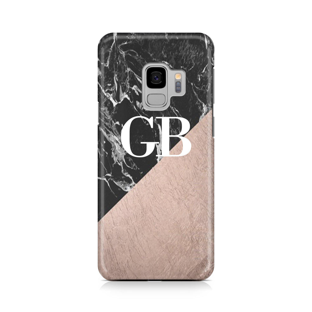 Personalised Black x Rose Gold Marble Initials Samsung Galaxy S9 Case