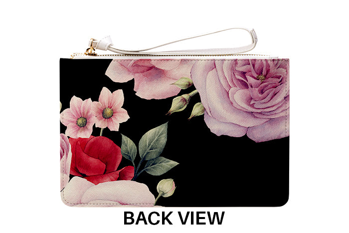Personalised Black Floral Blossom Leather Clutch Bag