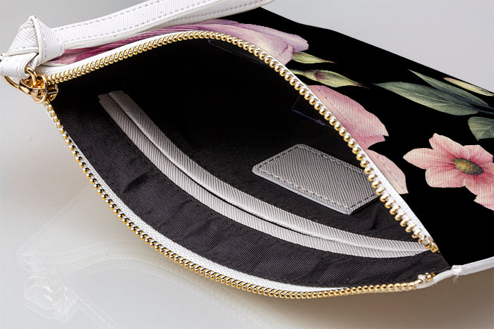 Personalised Black Floral Blossom Leather Clutch Bag