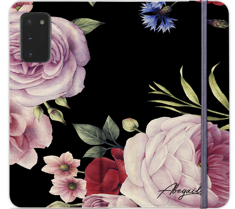 Personalised Black Floral Blossom Initials Samsung Galaxy Note 20 Case