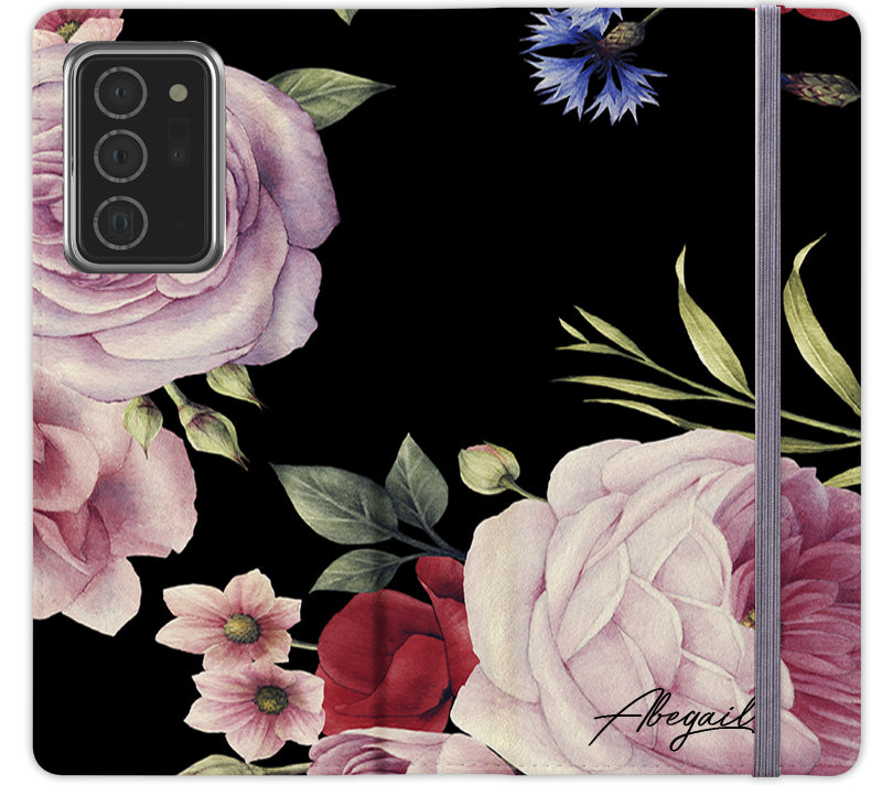 Personalised Black Floral Blossom Initials Samsung Galaxy Note 20 Ultra Case