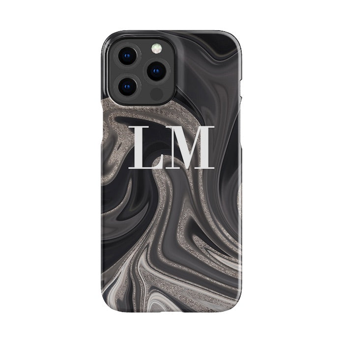 Personalised Phone Case Black Luxury Marble Initial Phone Cover