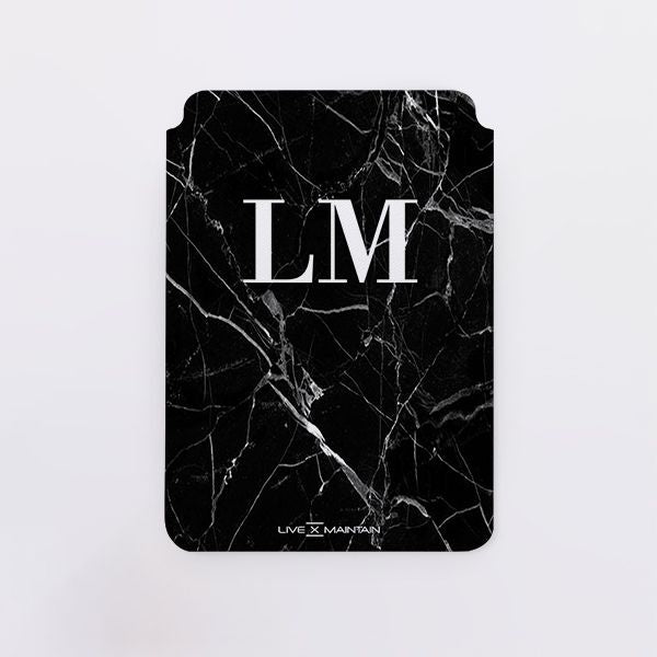 Personalised Black Marble Initials Saffiano Leather Tablet/Laptop Sleeve