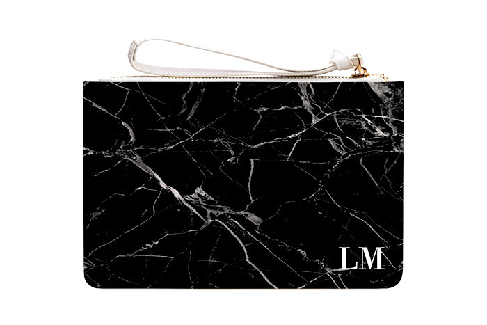 Personalised Black Marble Leather Clutch Bag