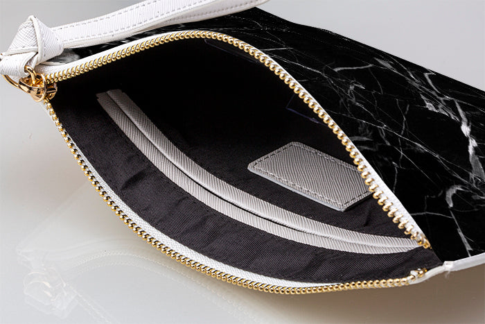 Personalised Black Marble Leather Clutch Bag