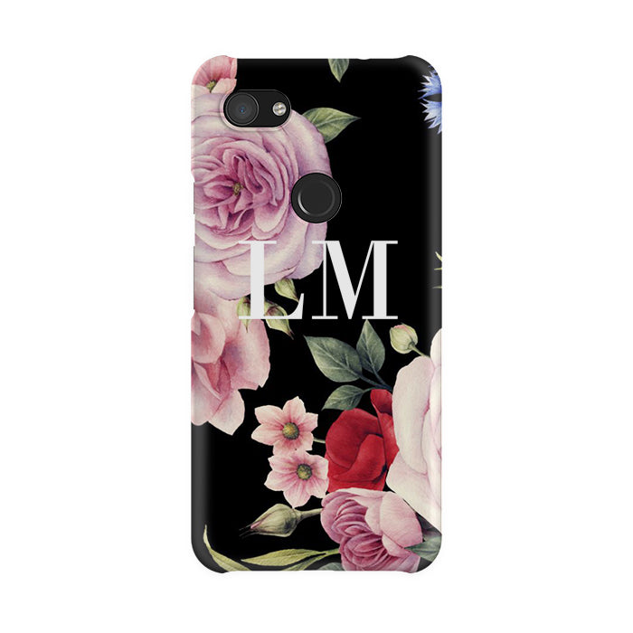 Personalised Black Floral Blossom Initials Google Pixel 3a XL Case