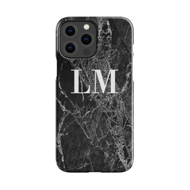 Personalised Phone Black Slate Marble Initials Phone Cover