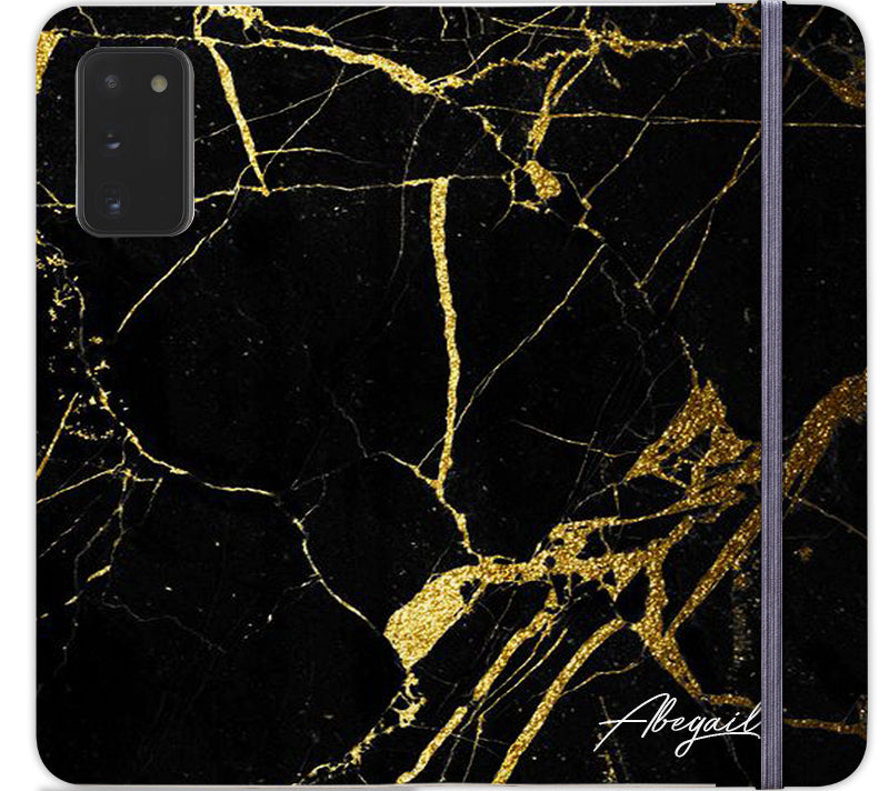 Personalised Black x Gold Marble Initials Samsung Galaxy Note 20 Case