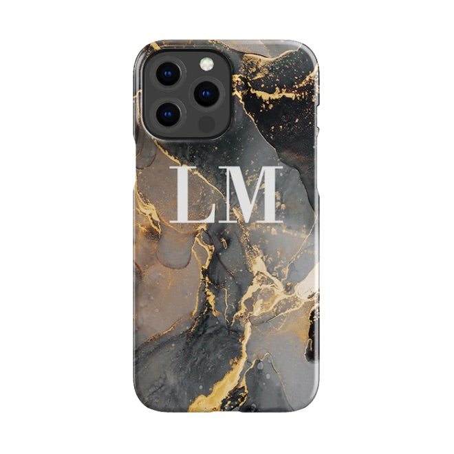 Personalised Phone Black & Gold Ink Marble Initial Phone Cover