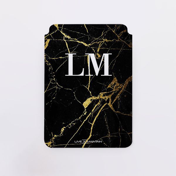 Personalised Black x Gold Marble Initials Saffiano Leather Tablet/Laptop Sleeve