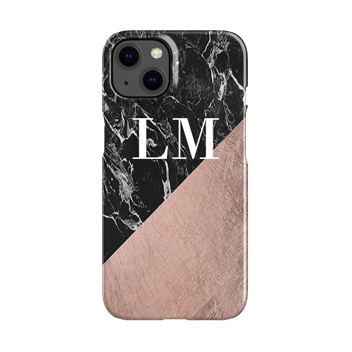 Personalised Black x Rose Gold Marble iPhone 14 Case