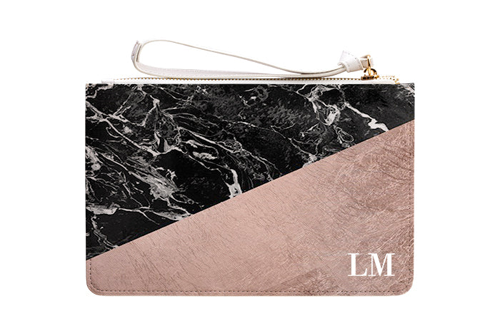 Personalised Black x Rose Gold Contrast Leather Clutch Bag