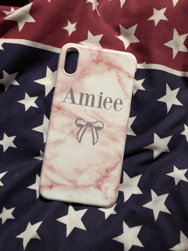 Personalised Cotton Candy Bow Marble iPhone X Case