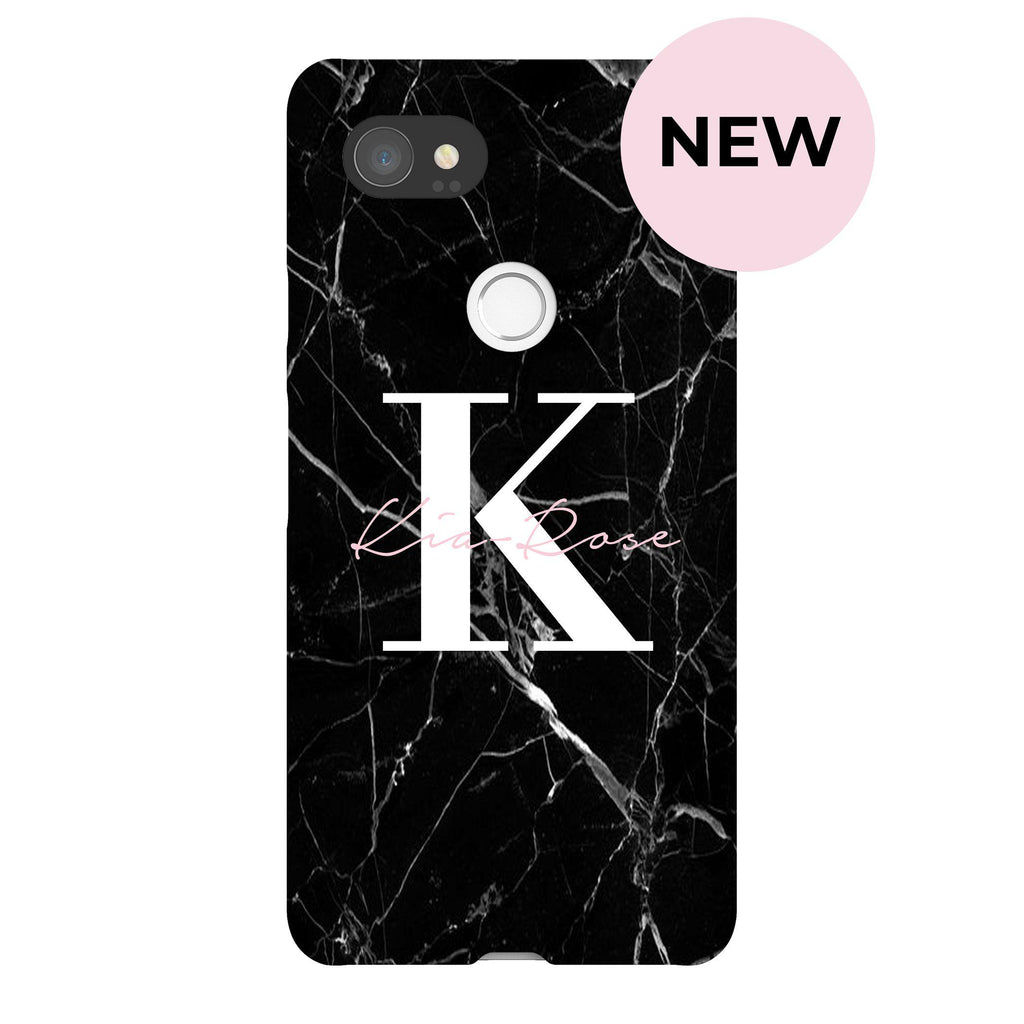 Personalised Black Marble Name Initials Google Pixel 2 XL Case