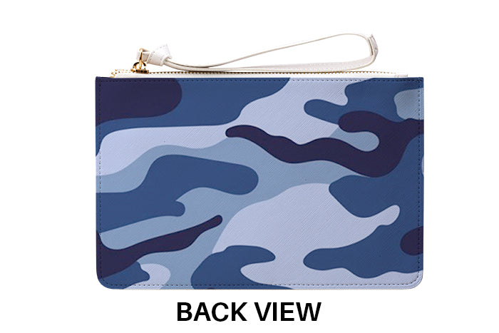Personalised Cobalt Blue Camouflage Leather Clutch Bag