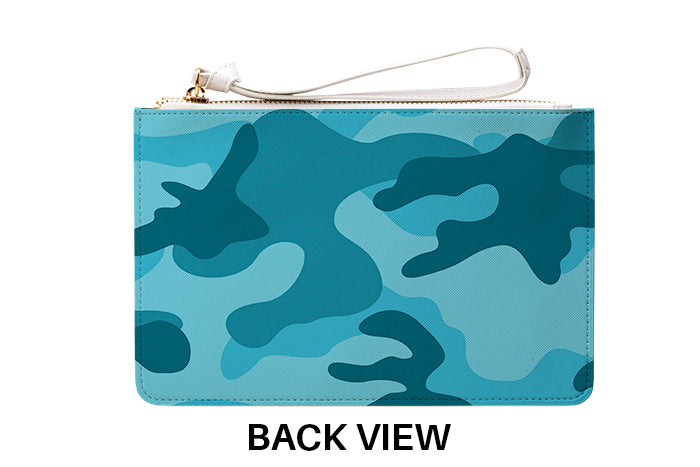 Personalised Cyan Camouflage Leather Clutch Bag