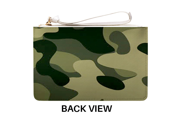 Personalised Green Camouflage Leather Clutch Bag