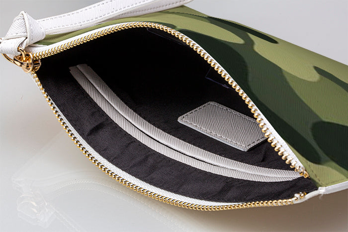 Personalised Green Camouflage Leather Clutch Bag
