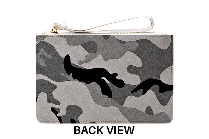 Personalised Grey Camouflage Leather Clutch Bag