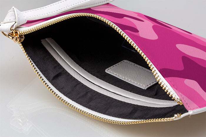 Personalised Hot Pink Camouflage Leather Clutch Bag