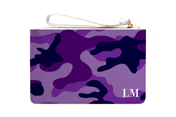 Personalised Plum Camouflage Leather Clutch Bag