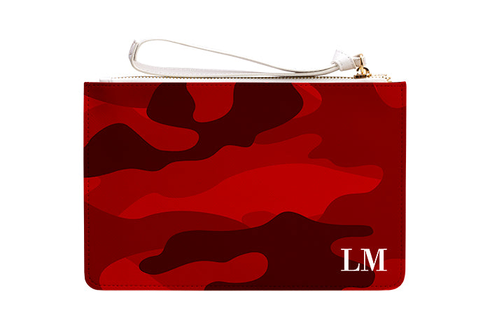 Personalised Red Camouflage Leather Clutch Bag