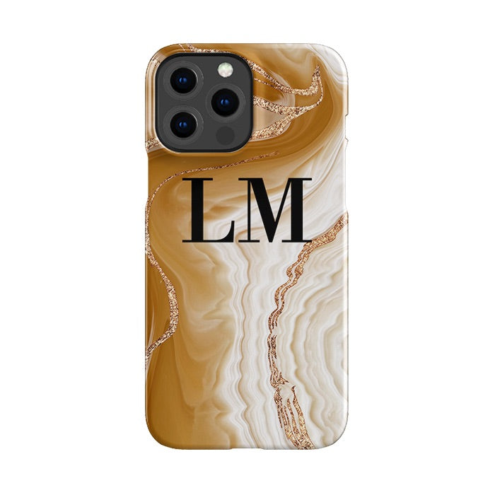 Personalised Phone Caramel Marble Initial Phone Cover