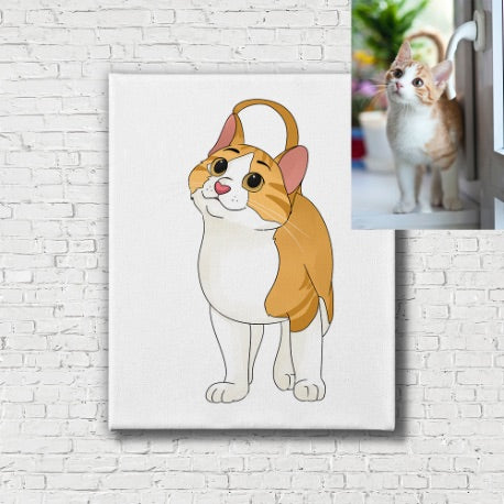 Cartoon Custom Cat Portrait Mounted Canvas Print