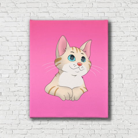 Cartoon Custom Cat Portrait Mounted Canvas Print