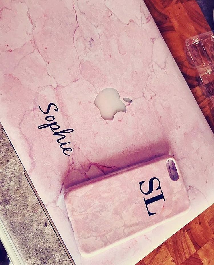 Personalised Pink Marble Initials iPhone SE Case