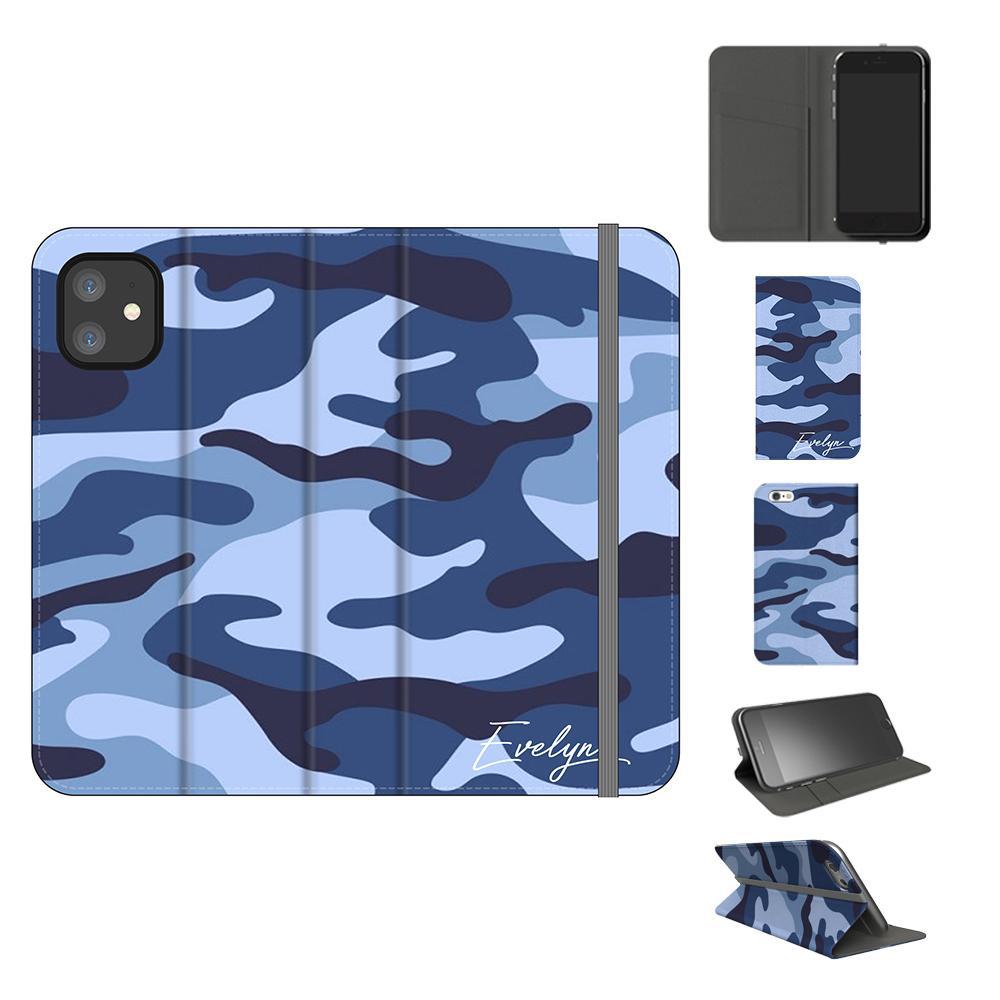 Personalised Cobalt Blue Camouflage Initials iPhone 11 Case