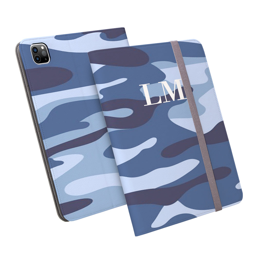 Personalised Cobalt Blue Camouflage Initials iPad Pro Case