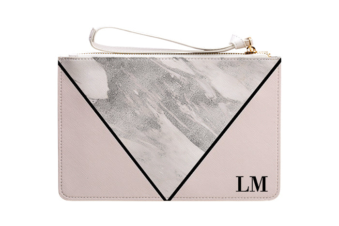 Personalised Pink x Castello Marble Contrast Leather Clutch Bag