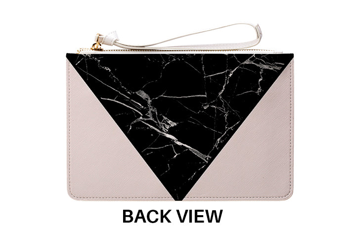 Personalised Pink x Black Marble Contrast Leather Clutch Bag