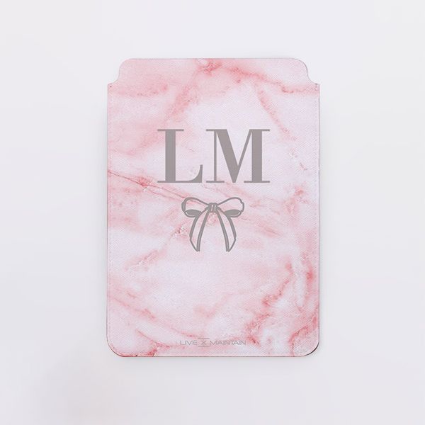 Personalised Cotton Candy Bow Marble Initials Saffiano Leather Tablet/Laptop Sleeve