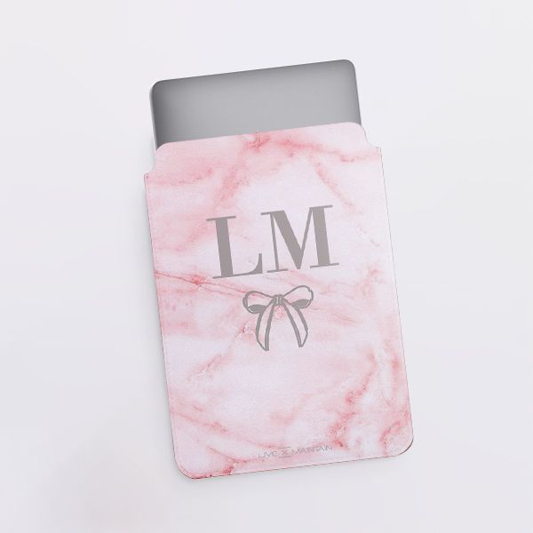 Personalised Cotton Candy Bow Marble Initials Saffiano Leather Tablet/Laptop Sleeve