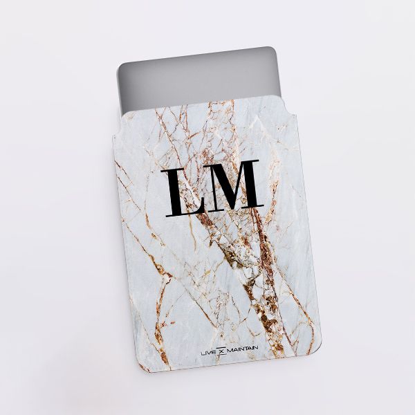 Personalised Cracked Marble Initials Saffiano Leather Tablet/Laptop Sleeve