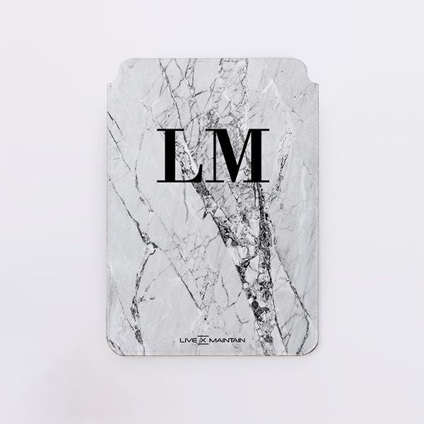 Personalised Cracked White Marble Initials Saffiano Leather Tablet/Laptop Sleeve