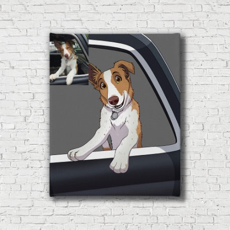 Custom Cartoon Pet Portrait Mounted Canvas Print