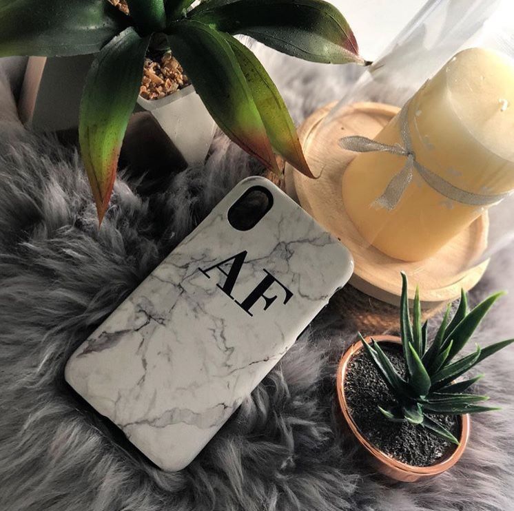 Personalised White Calacatta Marble Initials iPhone SE Case