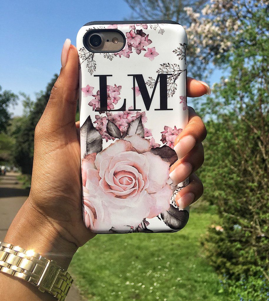 Personalised Pink Floral Rose Initials iPhone SE Case