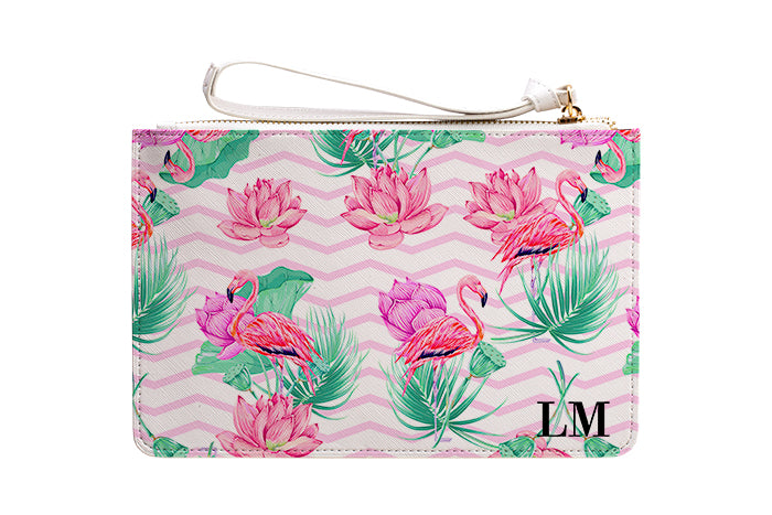 Personalised Flamingo Leather Clutch Bag