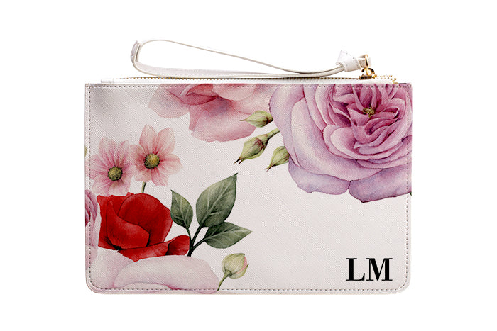 Personalised Floral Blossom Leather Clutch Bag